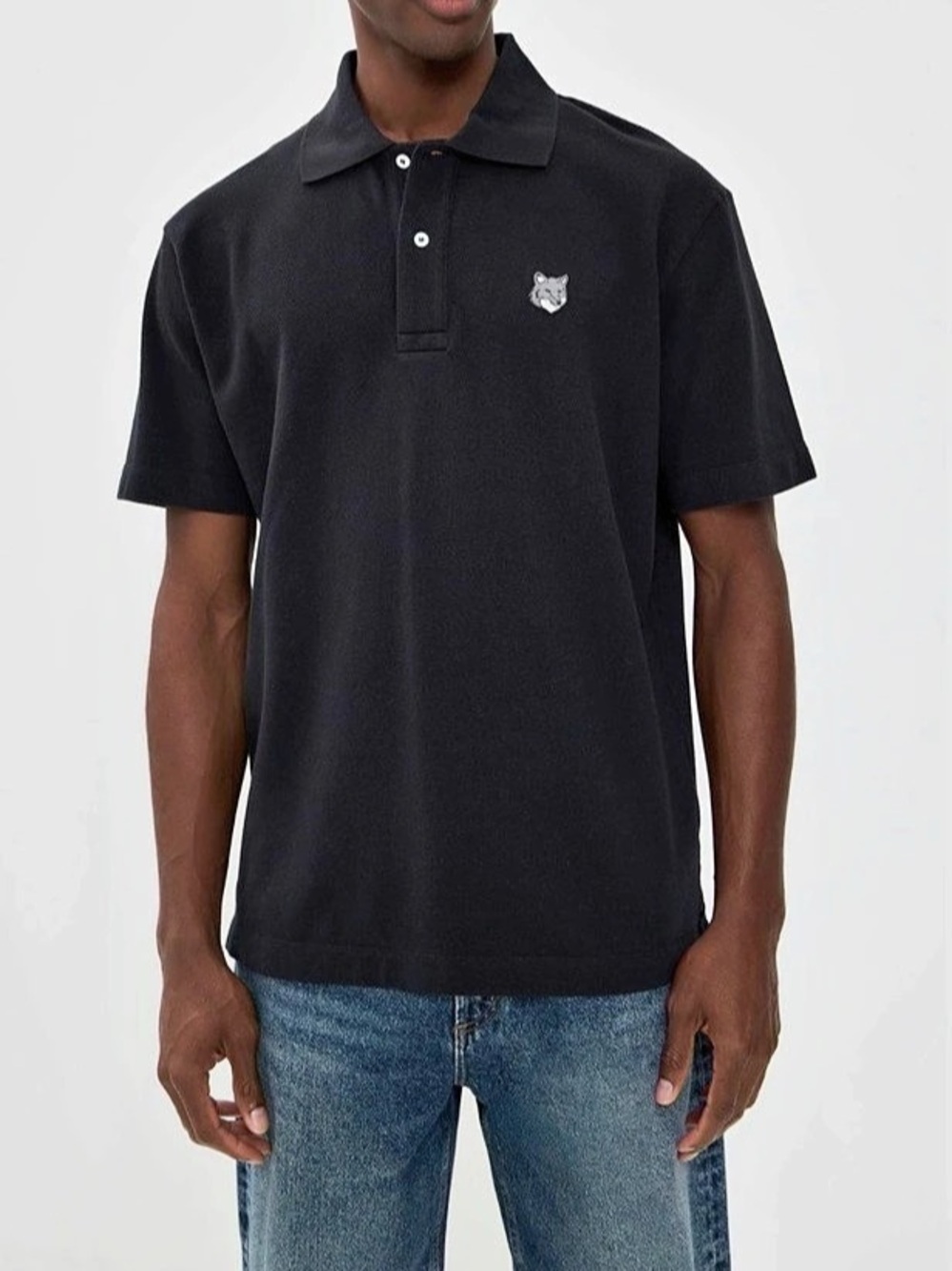 Maison Kitsuné Fox Head Comfort Polo Cotton Black Medium Made in Portugal